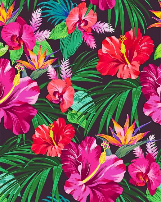 Tropical Plants And Flowers Paint By Numbers - Numeral Paint Kit